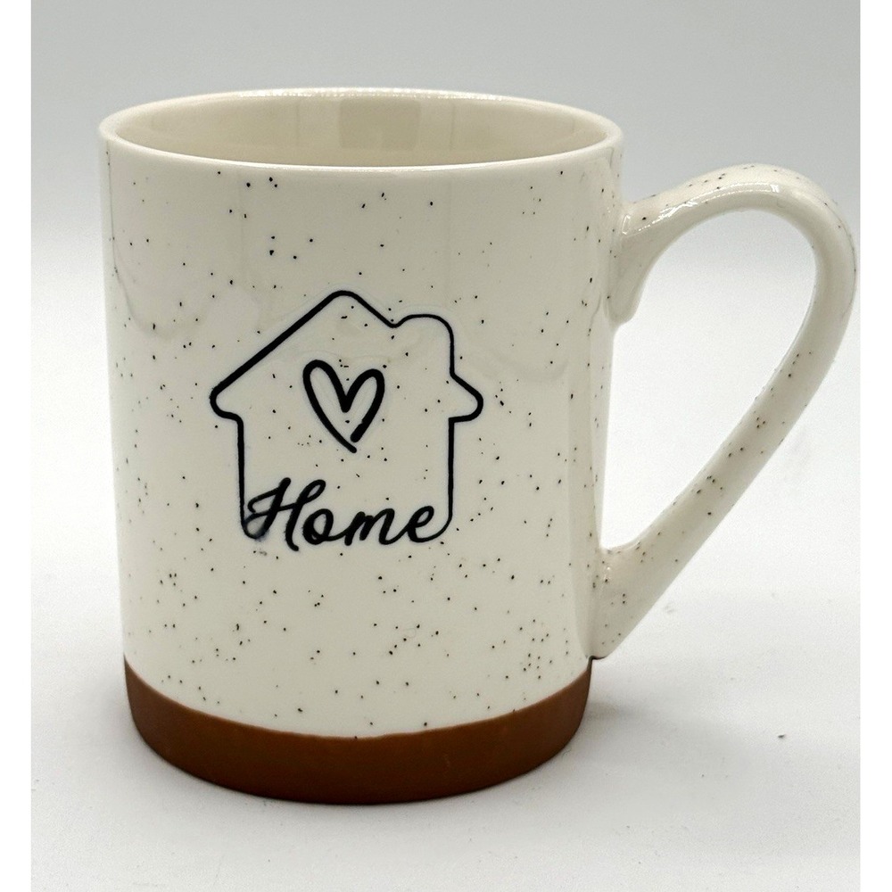 10 Strawberry Street Stoneware 10oz Speckled "Home" Coffee Mug White Brown